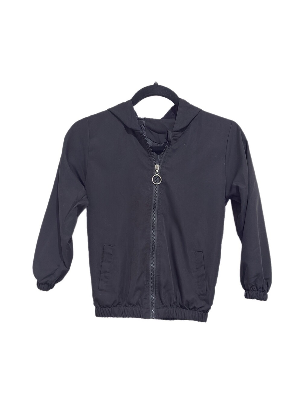 Black Zip Front Hooded Windbreaker Jacket